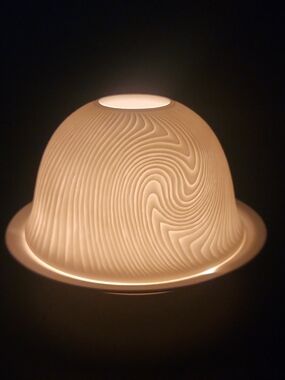 Green Earth Porcelain Lithophane Swirls Candle Holder Dome Fairy Light Bisque